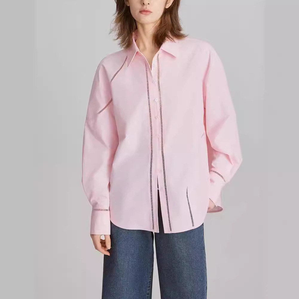 elle白色设计感宽松镂空衬衫女2024春装新款通勤风简约小众上衣