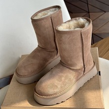 U家中筒靴羊皮毛一体雪地靴外贸原单厚底棉靴毛靴冬季保暖防滑