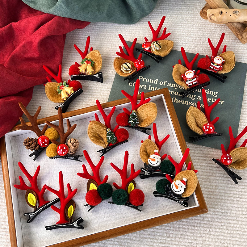 New Christmas Antlers Hair Clips Hair Accessories Children's Clip Girl Trending Cartoon Elk Hairpin a Pair of Hairclips Hair Accessories Fashion