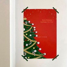 Merry Christmas圣诞派对浆果红浓郁绿圣诞树海报节日氛围布置