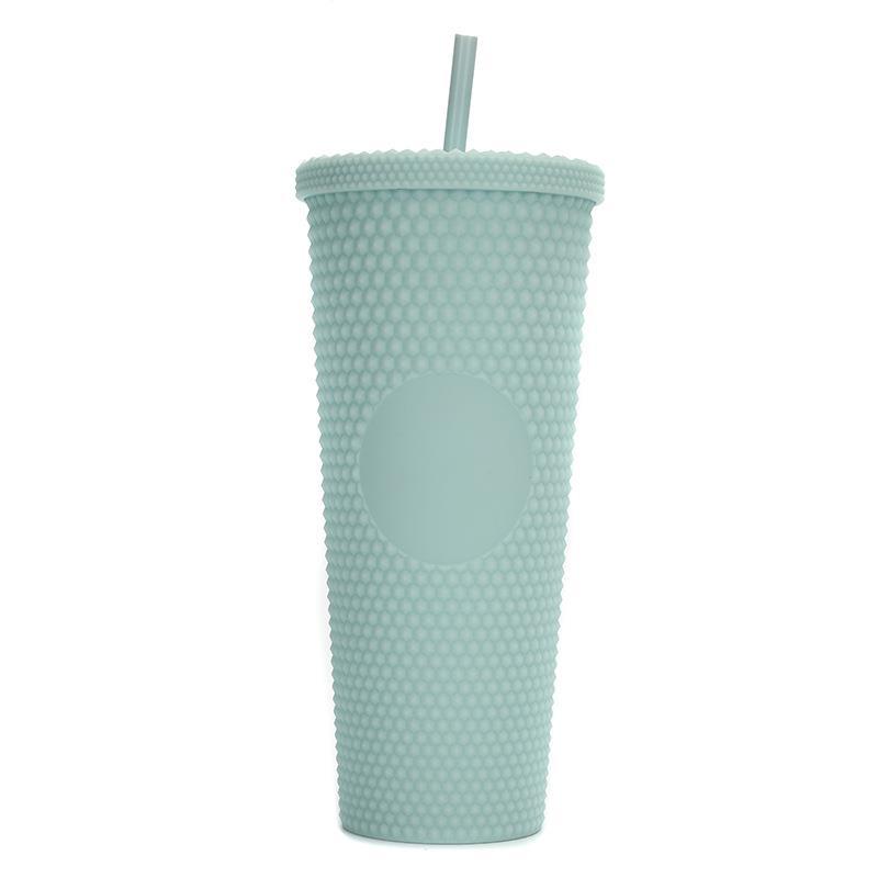 Factory Direct Supply Cross-Border Double Plastic Straw Cup Large Capacity Creative Durian Cup Hand Cup Portable Diamond Water Cup