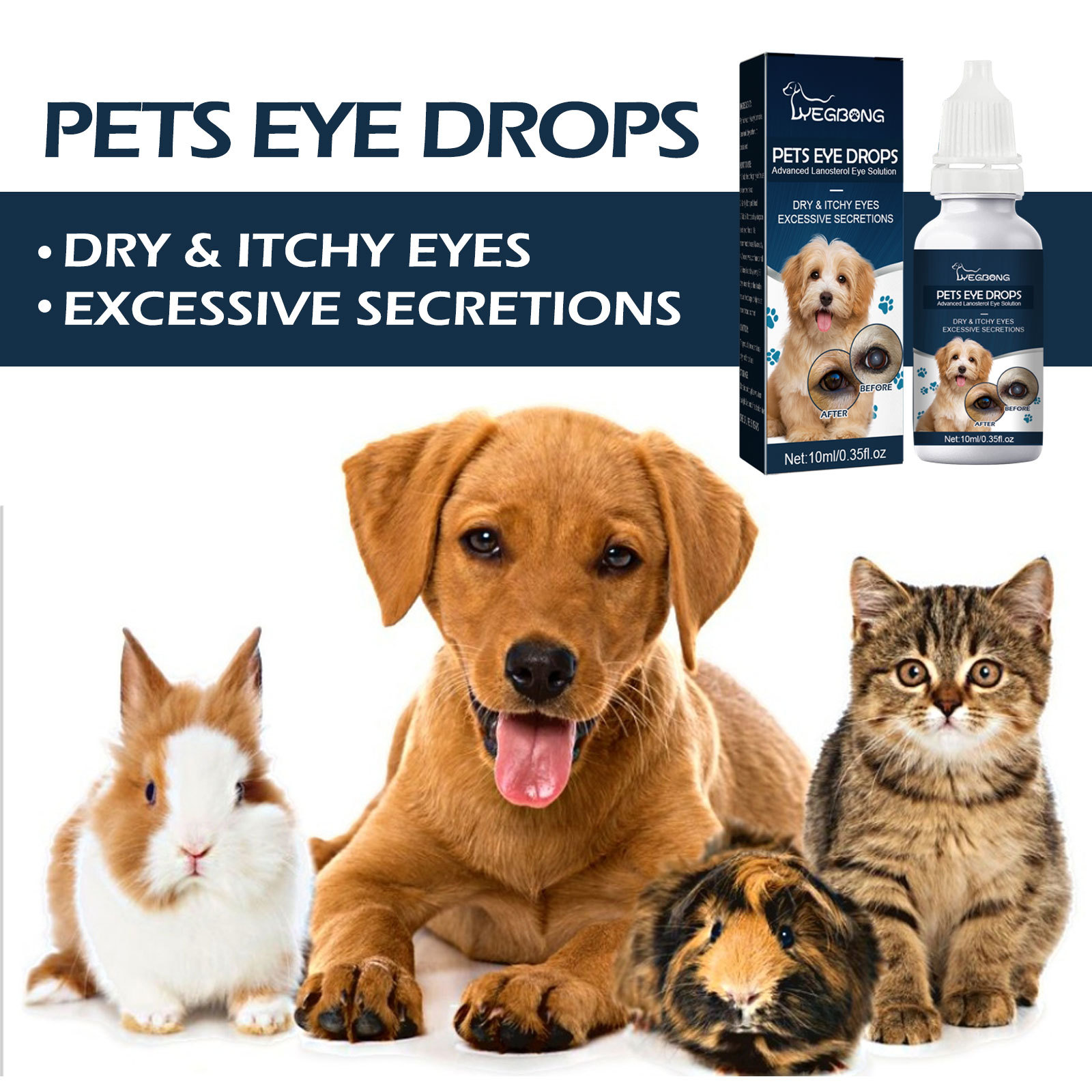 Yegbong Pet Eye Drops Dogs and Cats Relieve Eye Itching Gently Clean Face Eye Drops