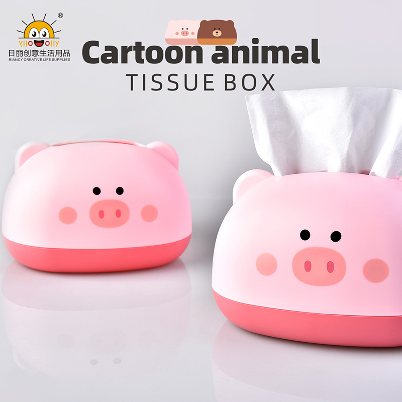 Rb556 Cute Bear Tissue Storage Box Circle and Creative Cartoon Animal Desktop Tissue Box