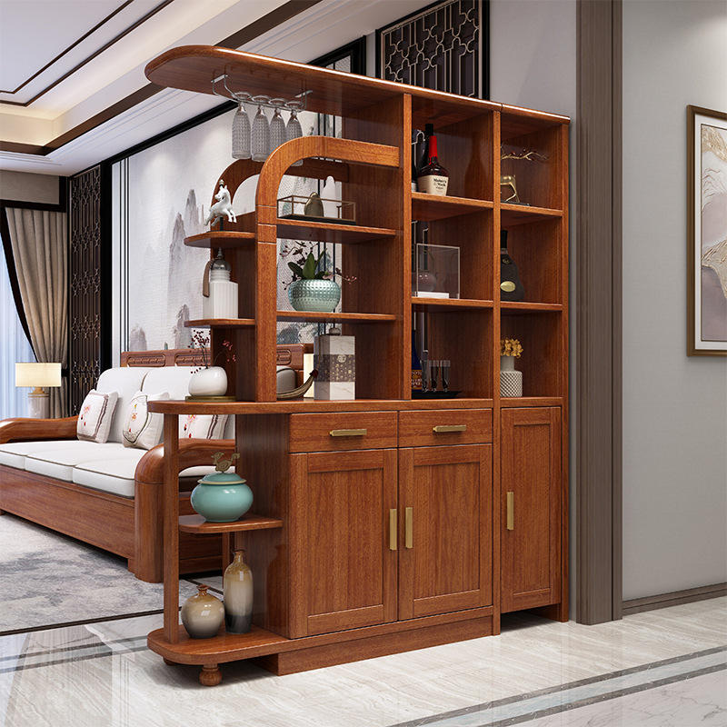 胡桃木实木间厅柜现代中式客厅入户屏风酒柜玄关柜隔断储物柜hk19