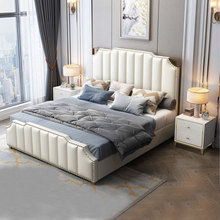 轻奢真皮双人床婚床主卧小户型软床现代风格床简约港式网红高箱床