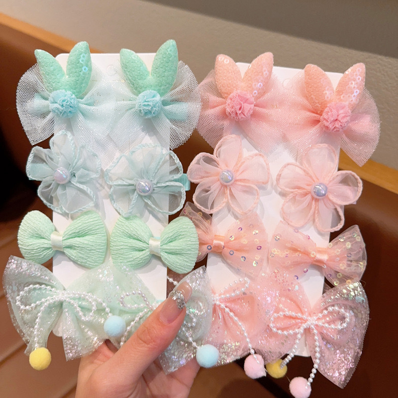 Children's Bow Flower Hairpin Headdress Baby Fabric Lace Bang Clip Girl Princess Does Not Hurt Hair a Pair of Hairclips