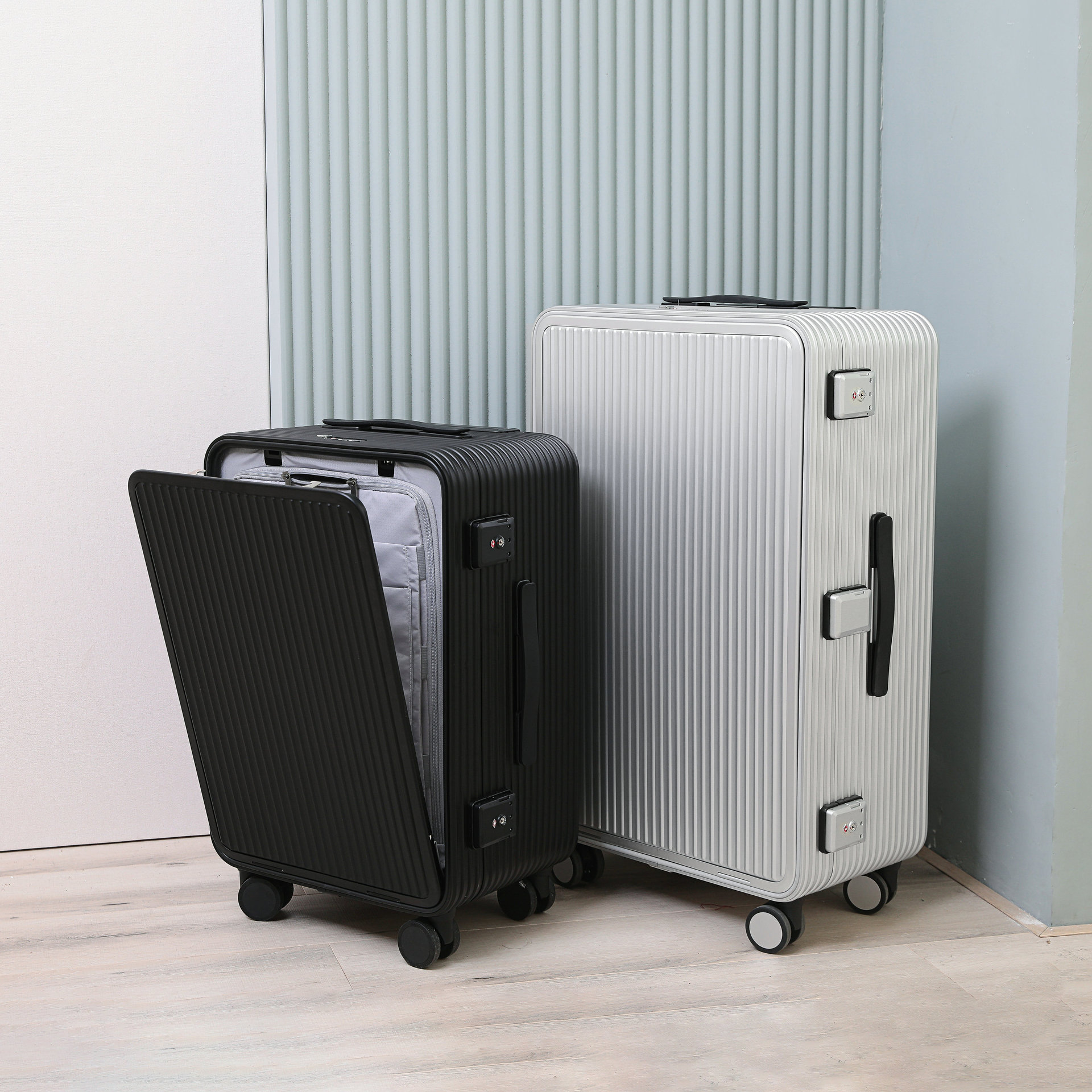 全铝镁合金侧开拉杆箱前开口金属商务行李箱20寸登机箱24寸旅行箱