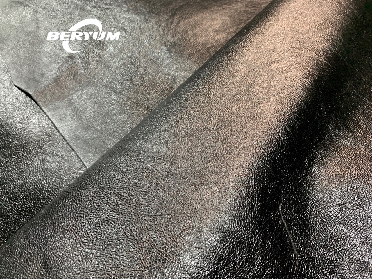 意大利incas头层小牛皮褶皱龟裂纹效果鞋靴手机壳包包真皮料黑咖