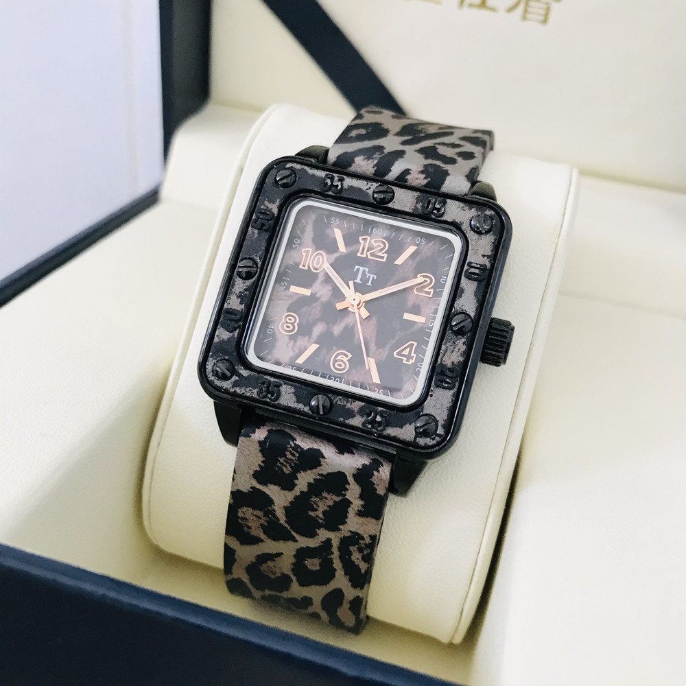 一件代发tt天塔手表女豹纹胶带方形个性潮流韩版运动女士石英表