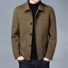 品牌男士双面羊绒夹克秋冬季羊毛呢子外套青中年时尚短款翻领上衣