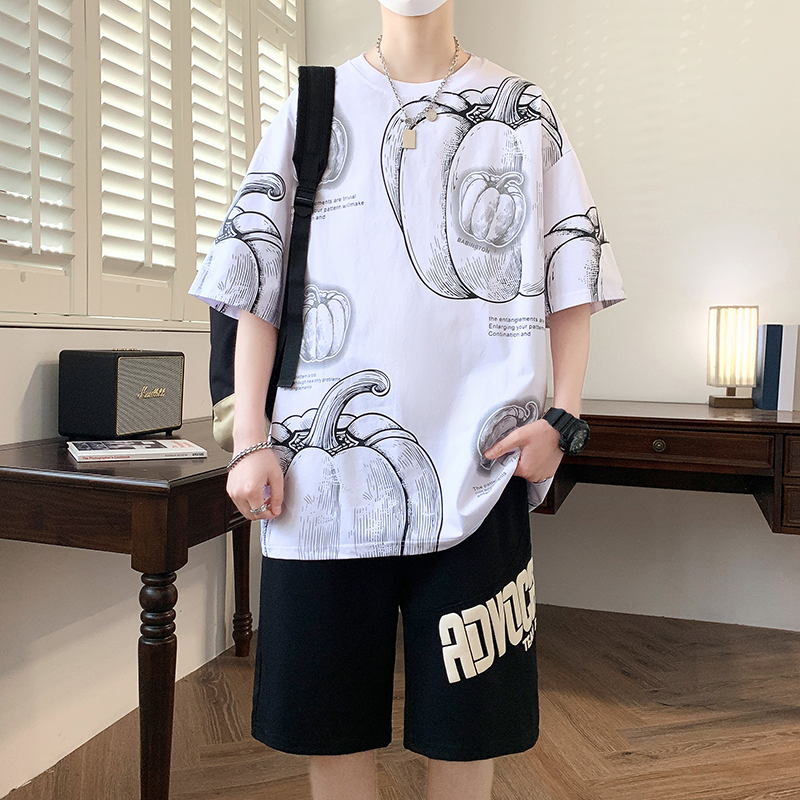 Youth Summer Sports Suit Boys 13-15 Early Middle School Students Short Sleeve T-shirt Trendy Handsome Teen Men's Clothing