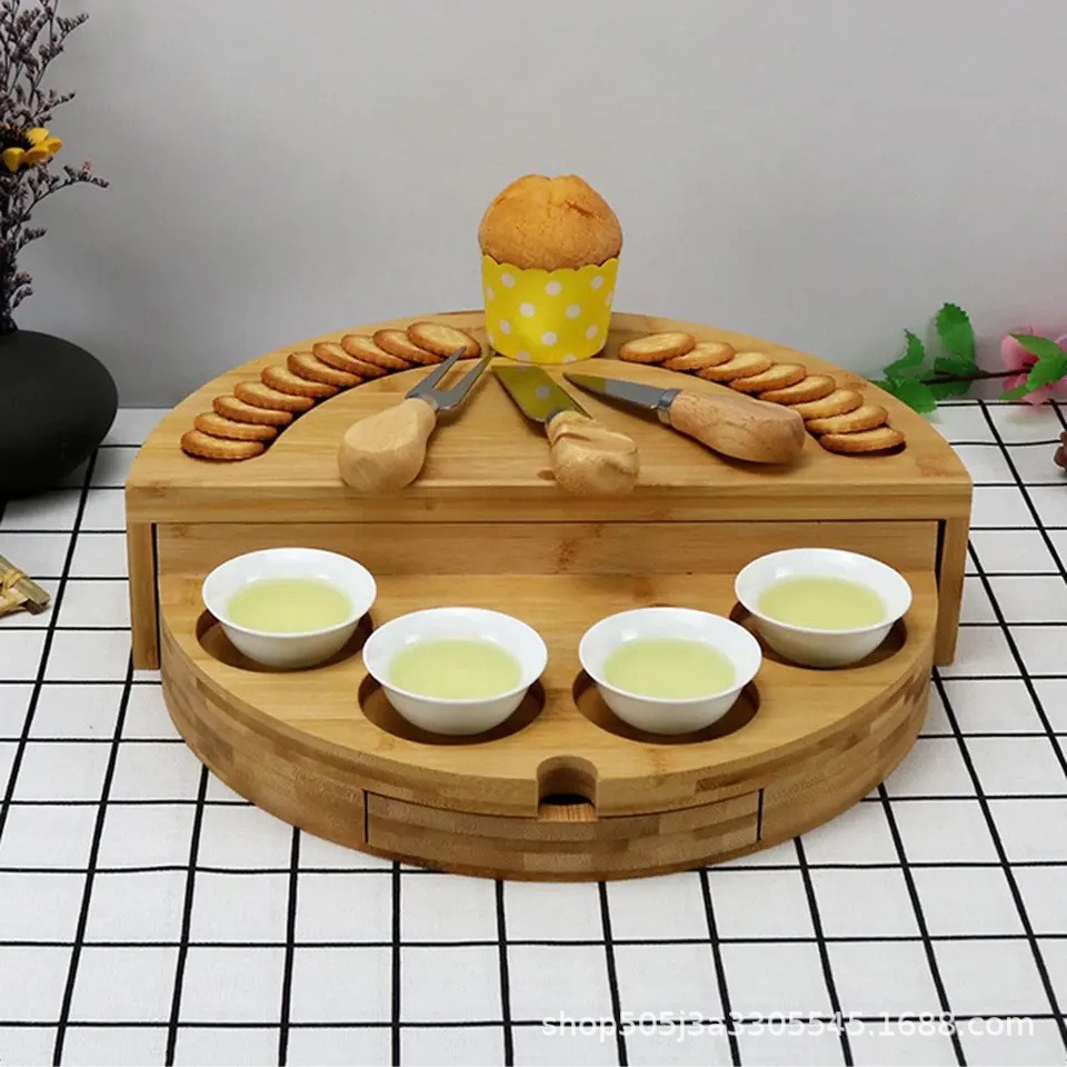 Cross-Border Wooden Cheese Plate Wooden Cheese Plate Set Cheese Plate Appetizer Fruit Plate Factory Direct Supply Bamboo Cheese Board