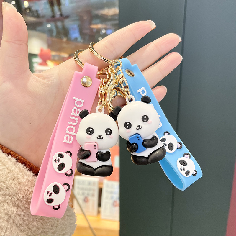 Cute Cartoon Couple Lesser Panda Keychain Pendant Cars and Bags Key Ring Chain Valentine‘s Day Gift