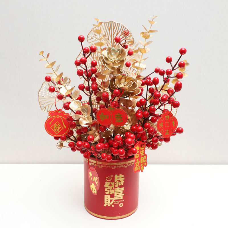 Languifang High-End Simulation Fortune Chinese Hawthorn Branches New Year Spring Festival Home Decoration Lunar New Year Flower Decoration Fake Flower Wholesale