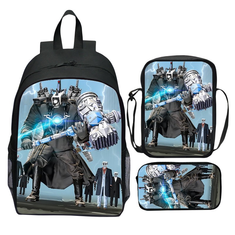 New Printed Toilet Man Skibidi Toilet Three-Piece Suit School Bag Cartoon Monitor Man Backpack Bag Pencil Case