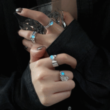 韩版欧泊石情侣开口戒指女ins小众设计食指戒高级感时尚个性指环