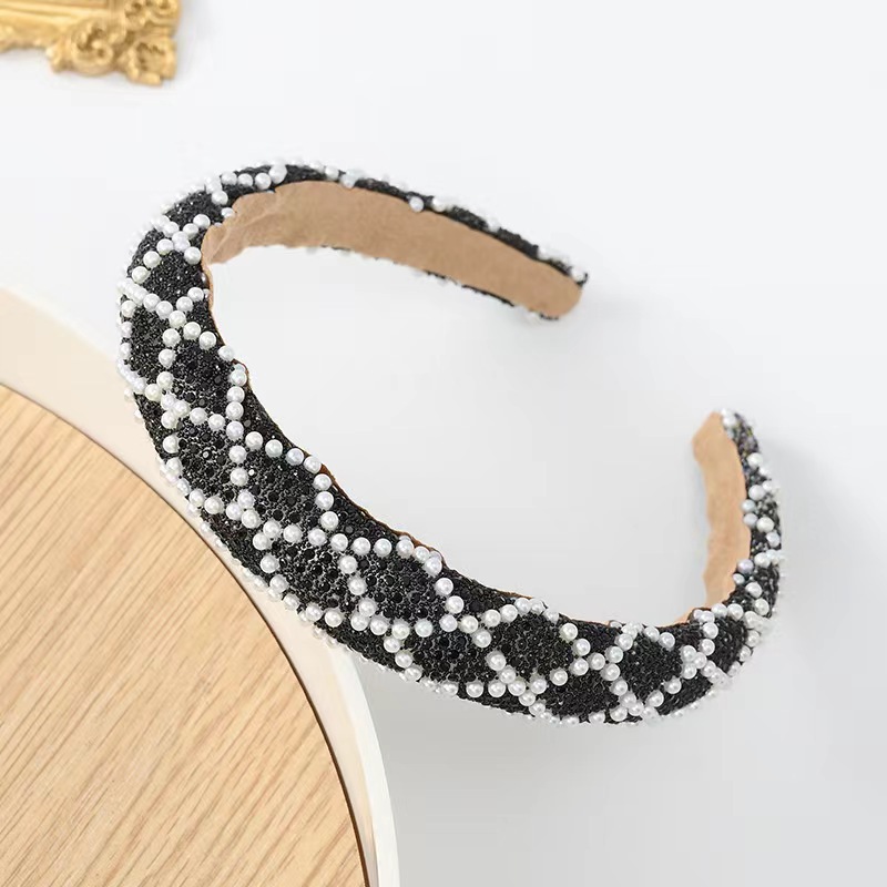 Foreign Trade New Style Full Diamond Face-Looking Small Headband Pearl Flash Sponge High-Grade Black Headband Hairpin