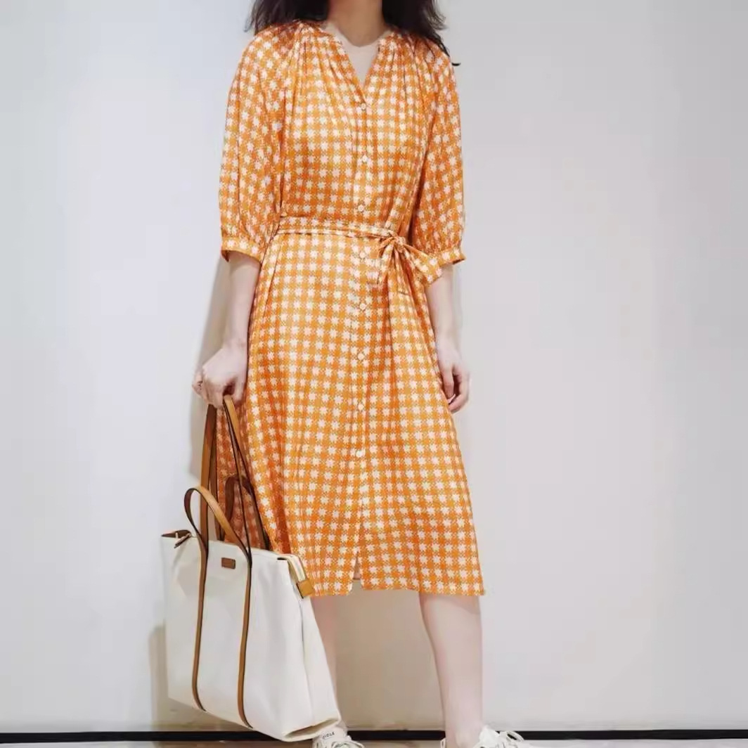 小禾同款女装2024早春新款棉丝毛混纺印花及膝连衣裙-阿里巴巴