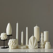 新款香薰蜡烛工厂手工定制北欧几何线条柱状造型大号白色香氛蠟燭