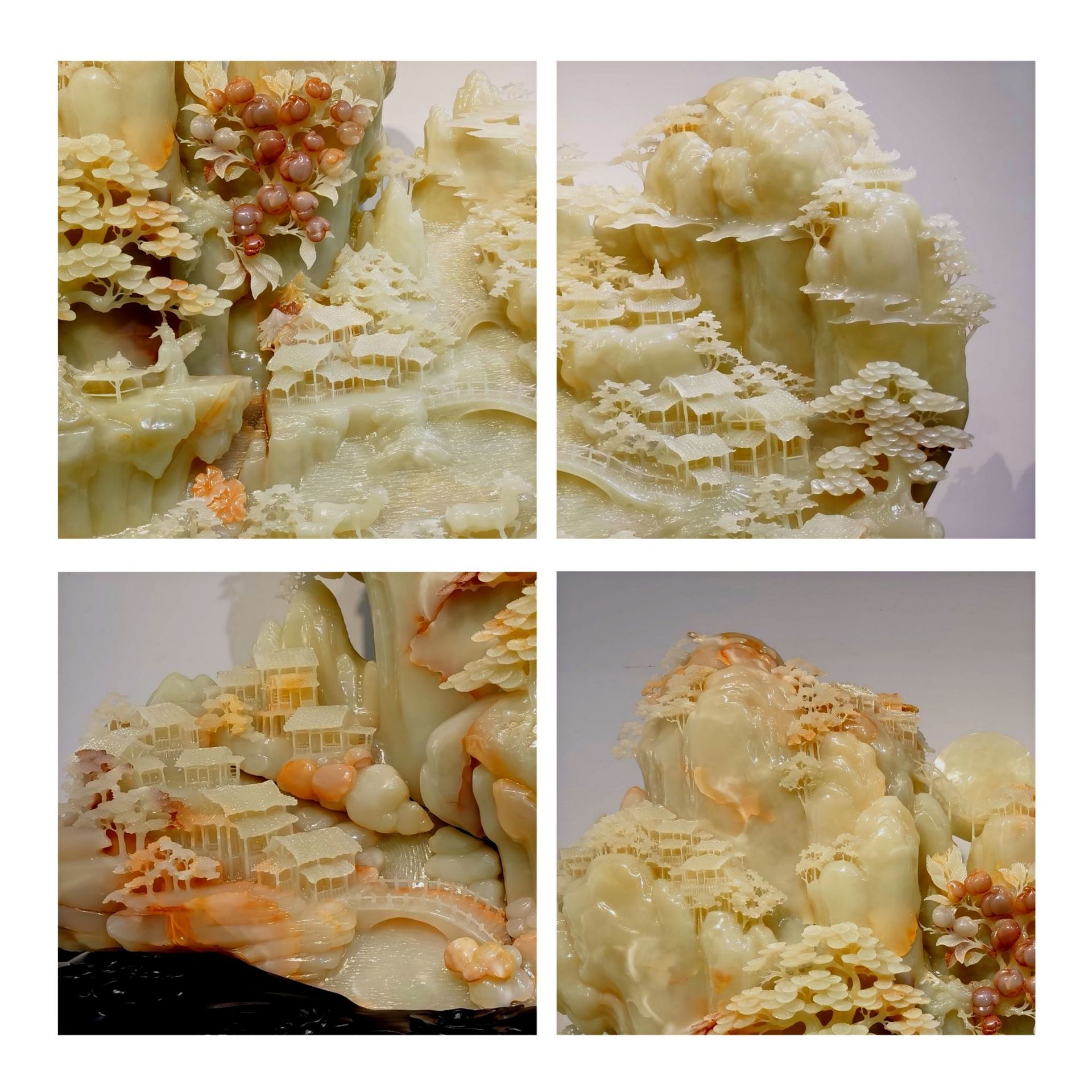 玉石大型玉雕山水大雕件白玉红花冰玉摆件厂家定制玉器批发