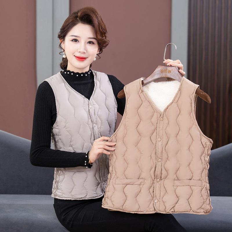 Middle-Aged and Elderly New Mom Vest Women's Winter Vest Women's down Cotton Waistcoat Vest Fleece-lined Warm Women's