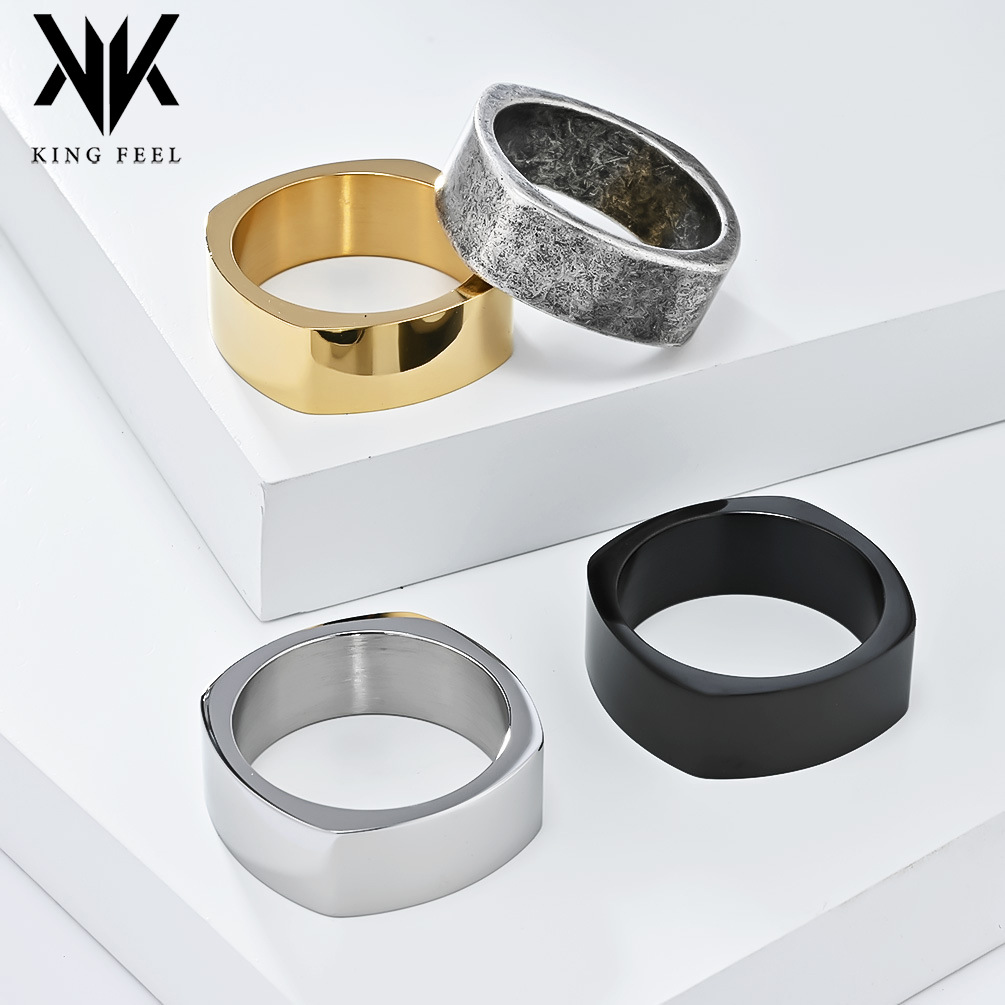 cross-border cold neutral square stainless steel ring niche personality four-sided titanium steel hand jewelry king feel