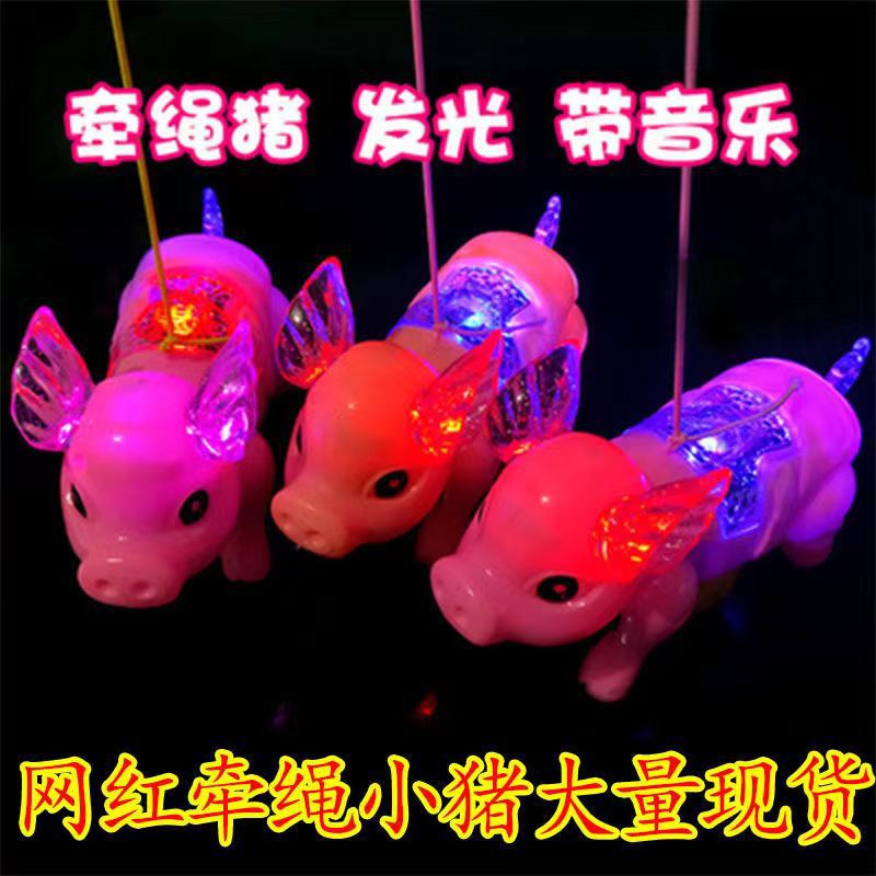tiktok same style running electric toys pig creative glow music children‘s toy rope pig night market stall