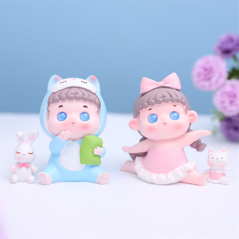 可爱萌娃萌宠小胖丫盲盒惊喜生日节日礼品拆盒创意树脂工艺品批发
