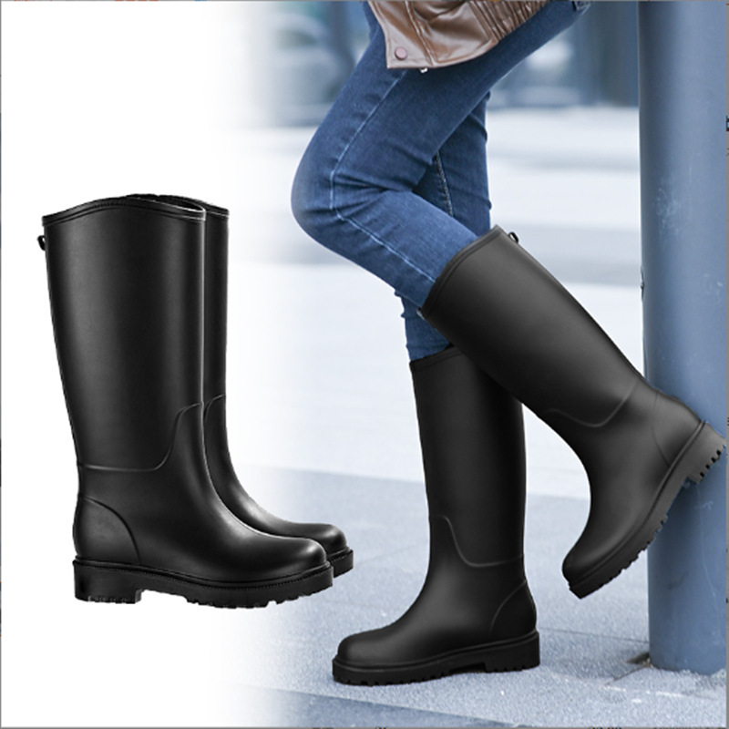 雨鞋女高筒英伦风雨靴外穿厚底防水长筒女水鞋户外防滑无缝胶鞋子