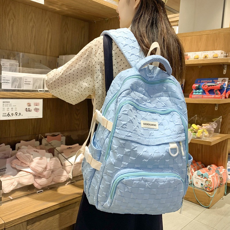 Campus Fresh Schoolbag Female Bubble Plaid Backpack 2023 New Junior High School Student Backpack