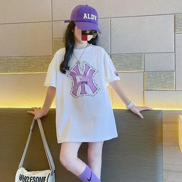 girls‘ short-sleeved t-shirt 2024 new big children‘s summer online celebrity loose children‘s clothing fried street fashionable summer top