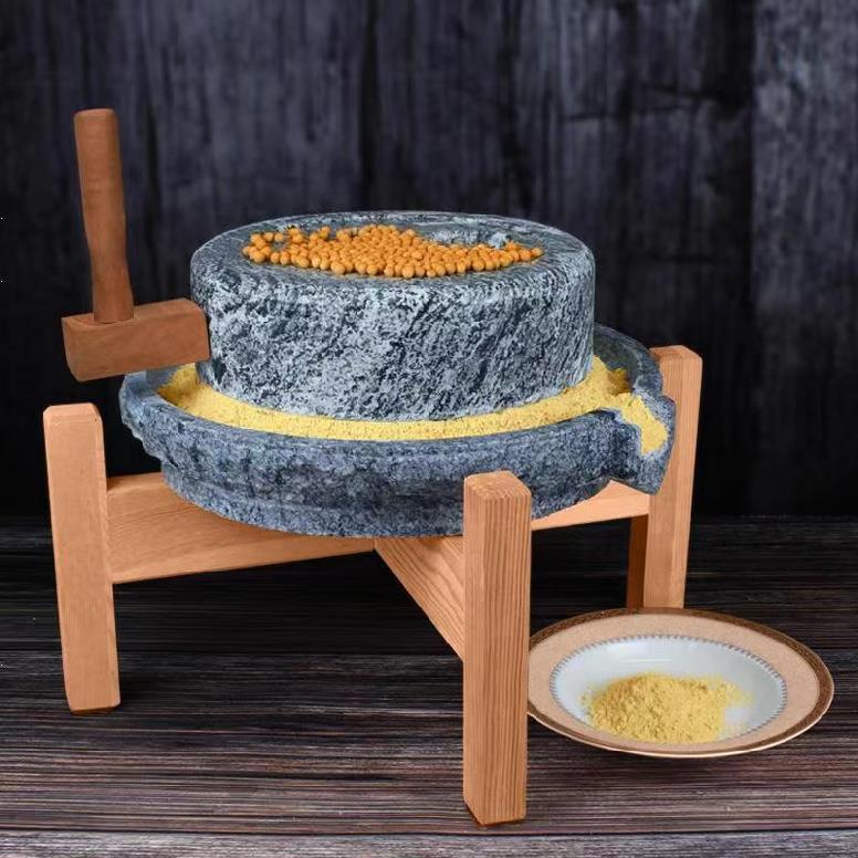 青石小石磨家用小石磨小型手摇磨盘石头磨子面粉石磨米粉老式磨粉