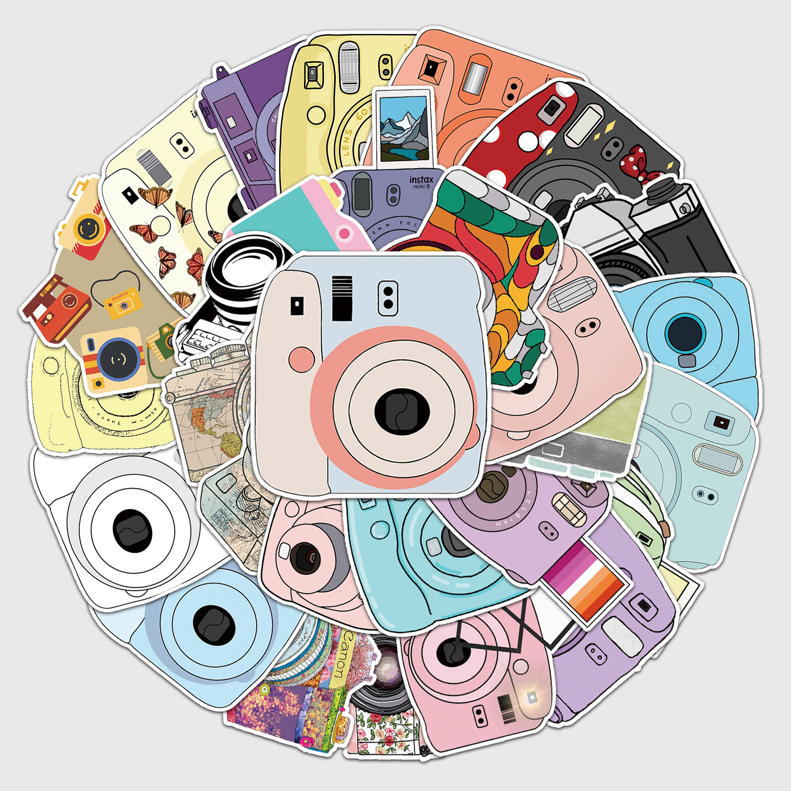 50张相机涂鸦贴纸 卡通小清新ins风贴纸vsco滑板水杯行李箱贴纸