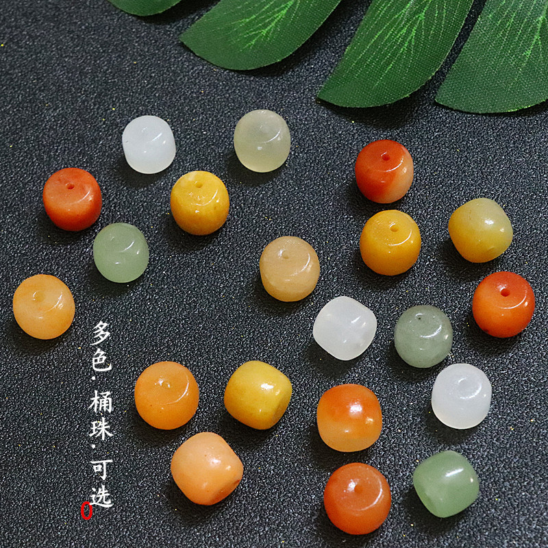 Barrel Beads Beads 9mm Natural Yellow Dragon Jade Straight Hole Scattered Beads Red Green White Yellow Jade National Style Headdress Bracelet Accessories