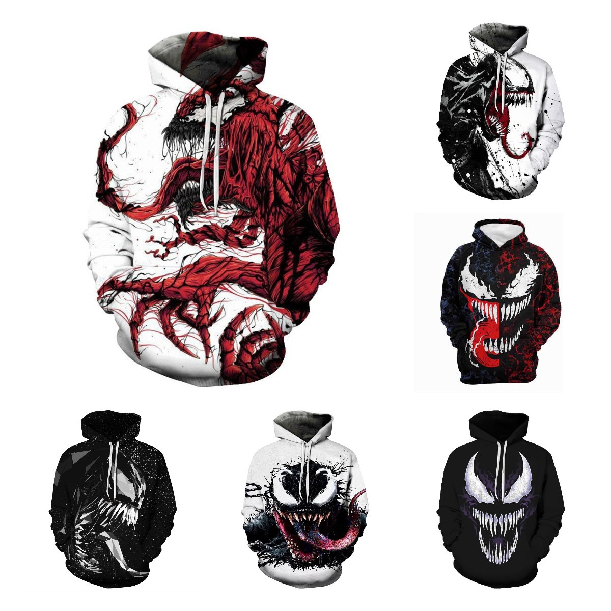 新款 漫威英雄毒液2屠杀 cosplay动漫 3d数码印花 休闲连帽衫卫衣