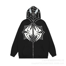 跨境外贸蜘蛛侠撞色拉链卫衣批发Y2K复古休闲zip hoodie美式外套