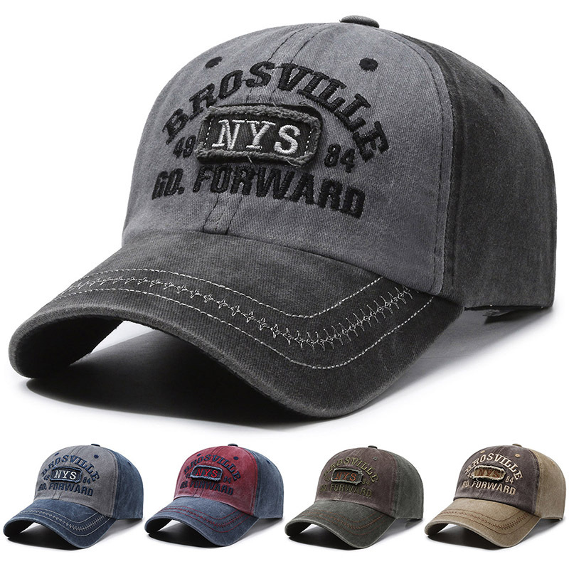 美式复古拼色棒球帽女水洗牛仔大头围鸭舌帽子软顶宽檐做旧男字母