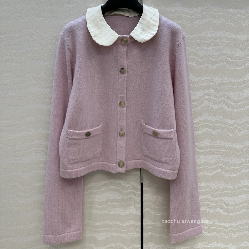 撞色拼接娃娃领小针织衫 甜美少女风舒适百搭长袖开衫冬 AW85291