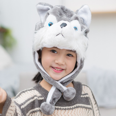 大灰狼卡通动物帽子幼儿园表演头饰道具儿童毛绒动物头套舞台道具