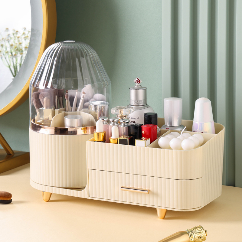 Cosmetics Storage Box Rotatable Dustproof Desktop Storage Rack Dresser Toner and Lotion Lipstick Finishing with Lid Cosmetic Case