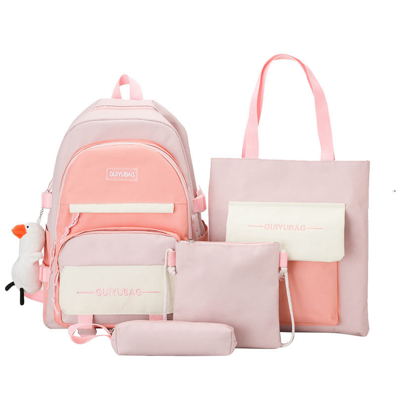 Four-Piece Set Elementary and Middle School Student Schoolbags Men Korean College Harajuku Contrast Color Cute Fresh Junior School Backpack Women