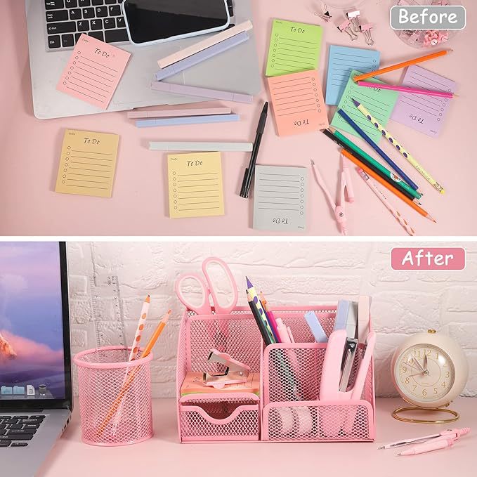 Cross-Border Direct Supply Pink Stapler Stationery Set Seven-Grid round Pen Holder Scissors Nail Puller Ruler Office Combination