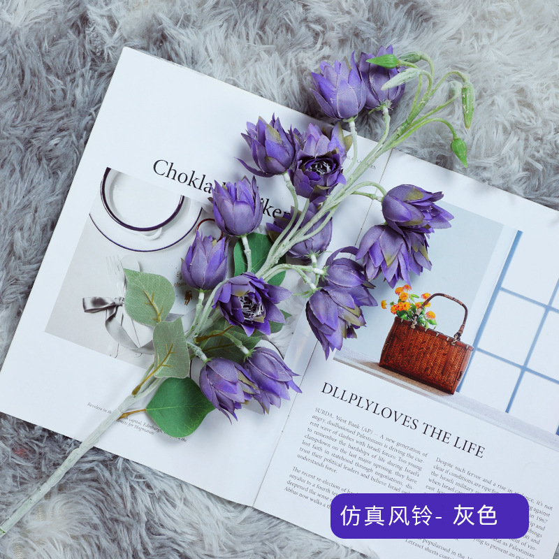 Nordic High-End Artificial Flower Campanula Flower Silk Flower Fake Flower Home Homestay Living Room Desktop Flower Arrangement Decoration Silk Flower Wedding