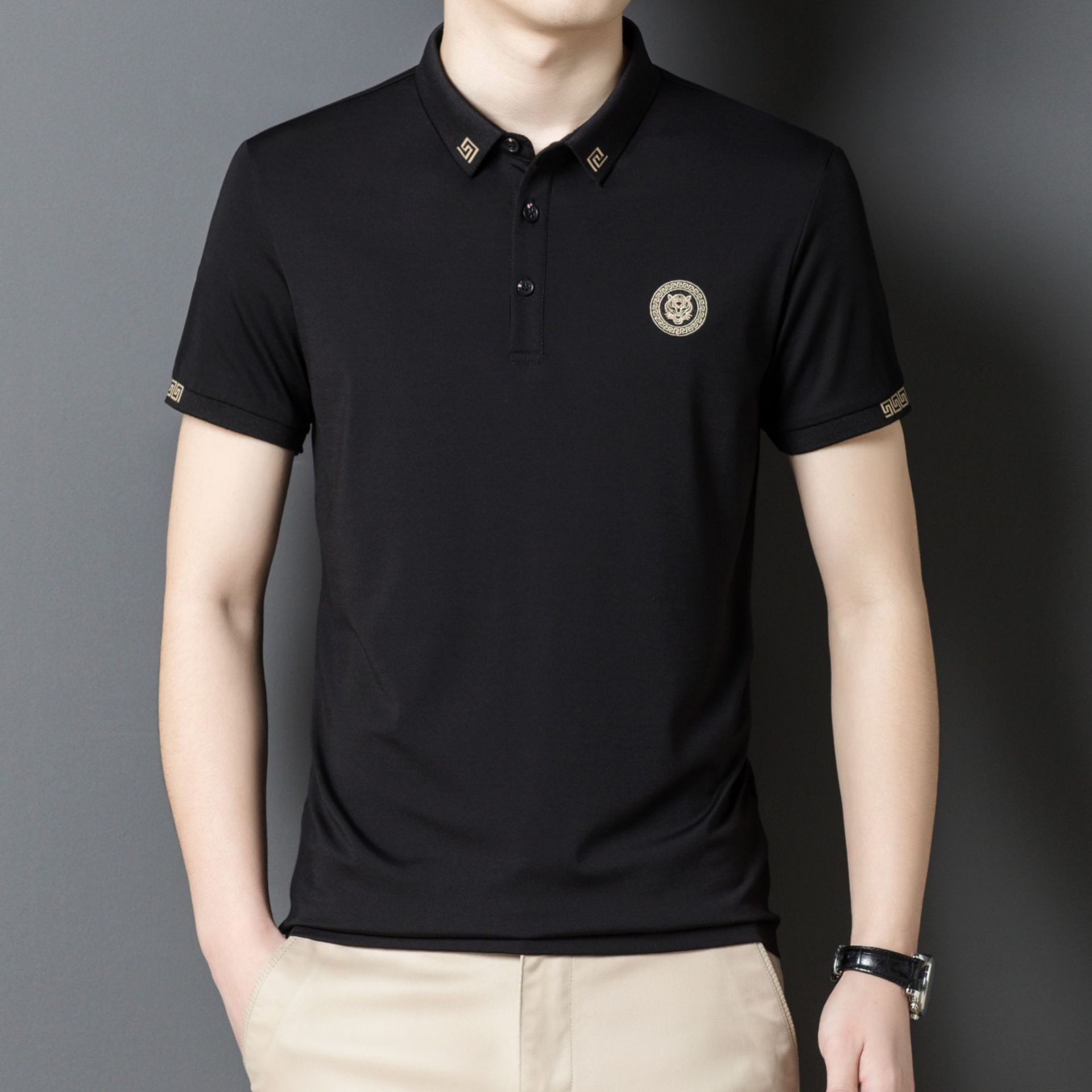 三岛男装2022年夏季新款纯色刺绣混纺现货基础大众款式polo衫短袖