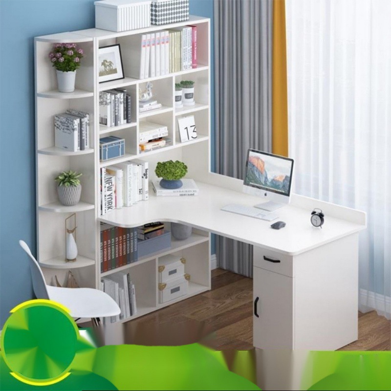 跨境转角书桌书架组合电脑台式桌书柜一体家用儿童卧室拐角学习桌