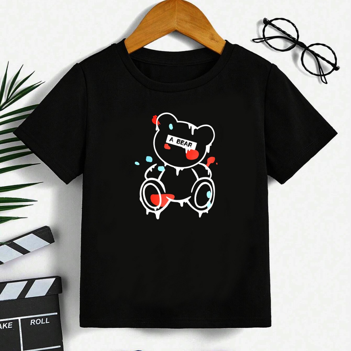 儿童纯棉t恤印花图案圆领休闲短袖男女同款来图定印制dad me 小熊