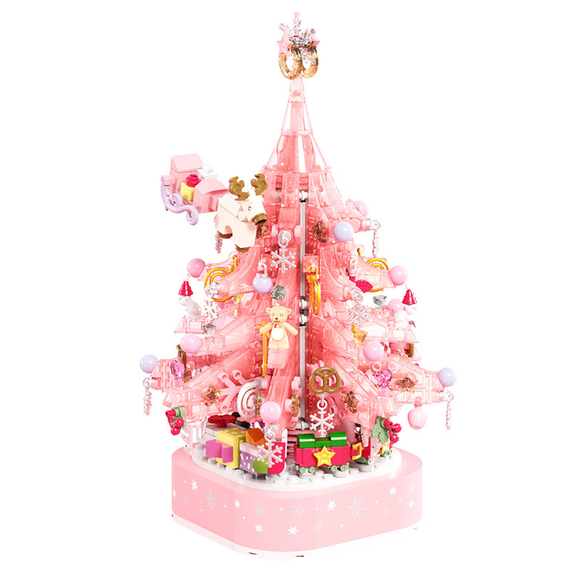 Baby SEMP 605024-26 Pink Crystal Christmas Tree Music Box Small Particle Children Assembling Building Blocks Toy Gift