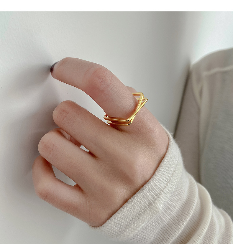 小方戒素圈金色方形戒指女时尚个性开口尾戒小指叠戴关节戒食指戒