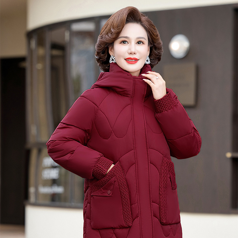高端中老年人冬装棉衣女奶奶装棉袄加厚妈妈外套中长款老太太棉服