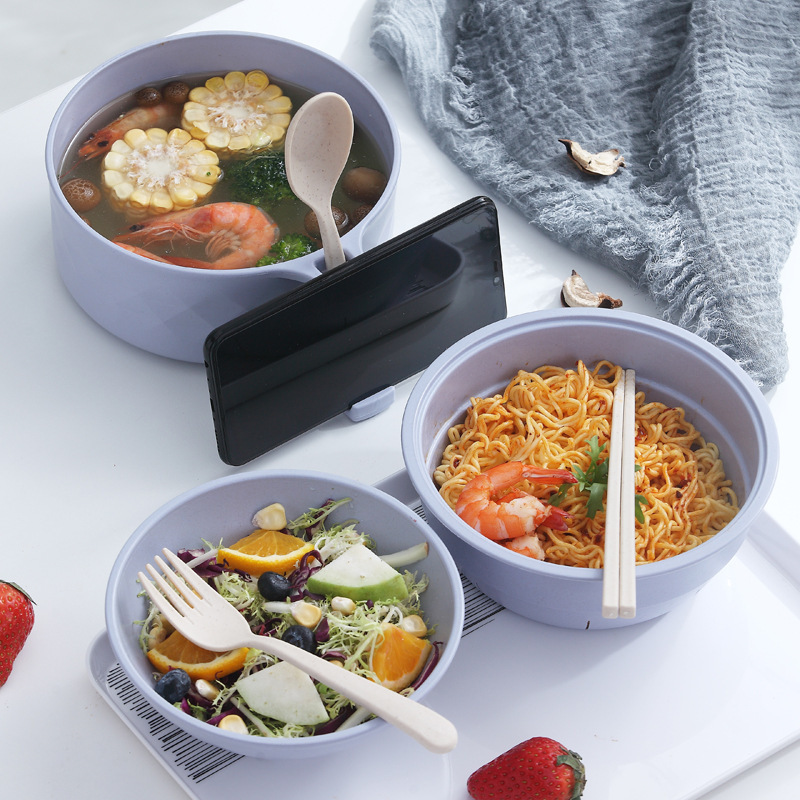 Noodle Bowl Instant Noodle Bowl Draining Soup with Lid Microwave Oven Heating Lunch Box Office Worker Student Soup Bowl Rice Bowl Cross-Border Wholesale